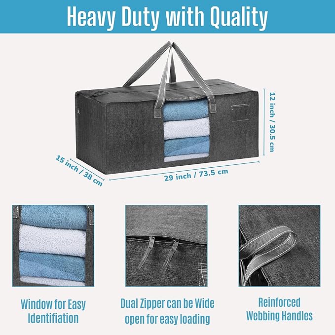 VENO 4 Pack Moving Bags Extra Large Storage Bags for College Move-In, Heavy-Duty Storage Totes, Packing Boxes, and Wardrobe Moving Supplies - Durable Laundry Bags for Clothes (Gray w/Window, 4 Pack)