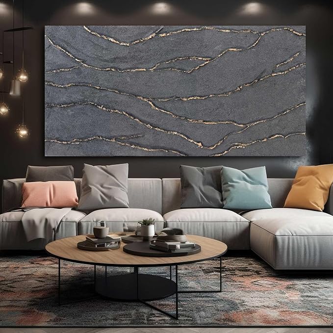 XIANSHOU Canvas Wall Art Hand Painted Large Gold and Grey Abstract Painting Textured Wall Decor 29"x58" Home Artwork Decoration for Living Room Office Bedroom Dining Room