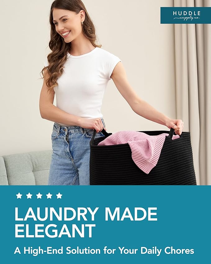 XXXXL WASHABLE Large Black Basket Blanket Basket Living Room 2PCs Toy Baskets Storage Kids Woven Rope XXX Extra Large Basket for Blankets,Pillows,Throws,Laundry + Small Basket | BIG Basket Blanket