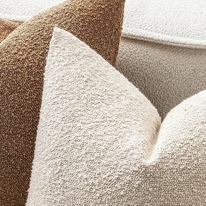MIULEE 24x24 Decorative Euro Sham Throw Pillows for Bed Set of 2 Textured Boucle Neutral Throw Pillow Coverss Natural Beige Accent Solid Couch Pillowcase Cozy Soft Sofa Livingroom Home Decor