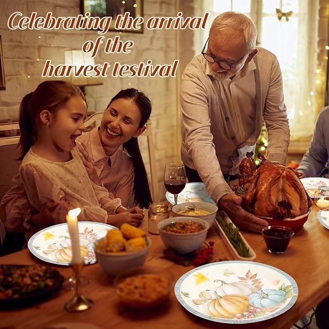 50PCS Fall Pumpkins Paper Plates - 7Inch Autumn Theme Dessert Plate for Cake Salad Pizza Pumpkin Maple Leaf Tableware Set Disposable Decoration Supplies for Autumn, Thanksgiving Party