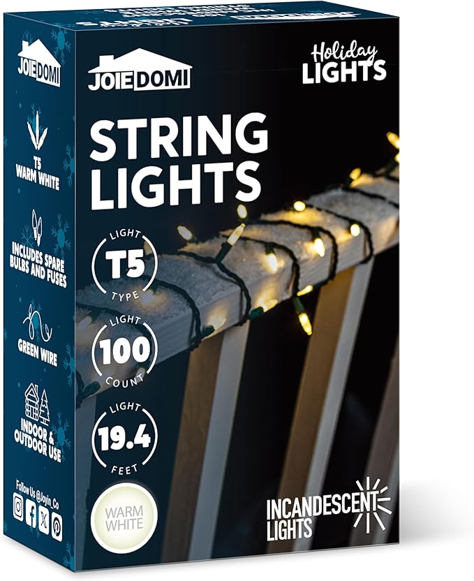 Joiedomi Clear Christmas String Lights Indoor,100 Count Mini Warm White Fairy Light,21.4 FT Lighting Decor for Patio Dorm Classroom Bedroom Holiday Wedding Party Garland Birthday Festival,Green Wire