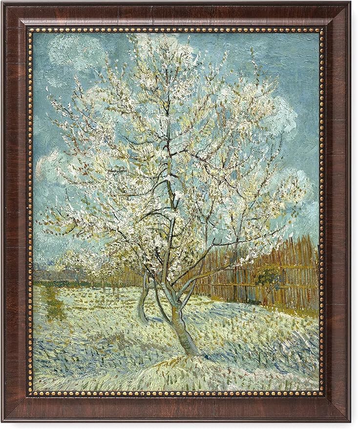 DECORARTS - The Pink Peach Tree - Vincent Van Gogh Giclee Prints w/Antique Brown Frame for Wall Decor. Picture Size: 16x20, Total Size w/Frame: 19x23