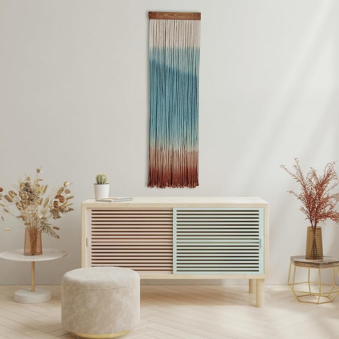 Knots & Beyond Colorful Macrame Wall Hanging, Dip Dye Fiber Art, Boho Wall Decor, Wall Decoration for Office, Entryway Wall Art, 11.8" x 37.4"