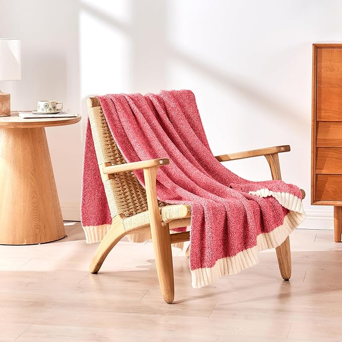 CozeCube Melange Blanket, Ultra Soft Christmas Red and White Throw Blanket, Warm Cozy Knit Fuzzy Plush Reversible Throw for Couch Bed Sofa, 50"x60"