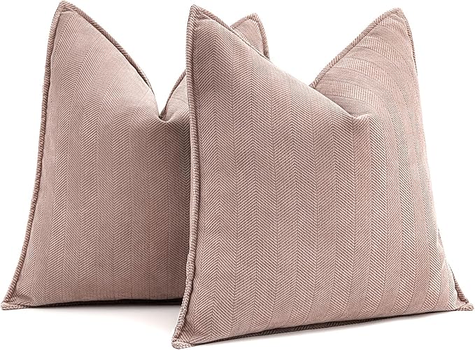 MIULEE Pack of 2 Blush Pink Decorative Pillow Covers 24x24 Inch Soft Chenille Luxurious Couch Throw Pillows Farmhouse Cushion Covers Euro Shams with Elegant Design for Sofa Bed Living Room Home Decor