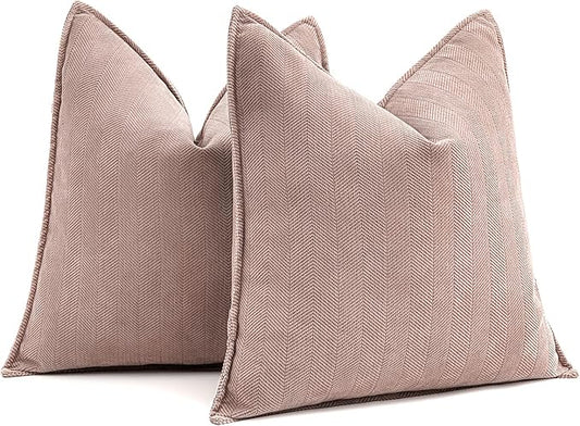 MIULEE Pack of 2 Blush Pink Decorative Pillow Covers 24x24 Inch Soft Chenille Luxurious Couch Throw Pillows Farmhouse Cushion Covers Euro Shams with Elegant Design for Sofa Bed Living Room Home Decor