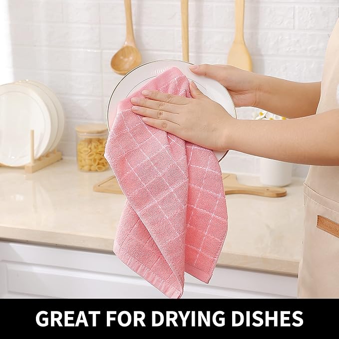 Homaxy 100% Cotton Terry Kitchen Dish Cloths, Ultra Soft and Absorbent Dish Towels for Kitchen, Suitable for Drying and Washing Dishes, 6 Pack, 12 x 12 Inches, Pink