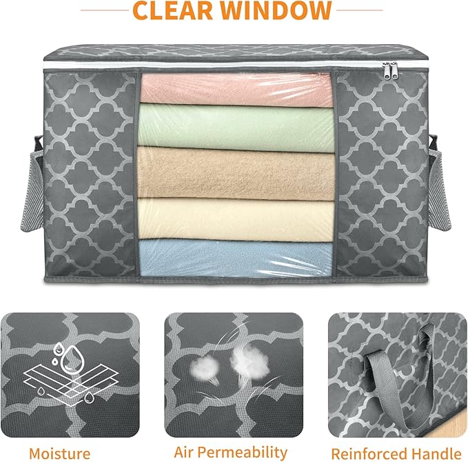 90 L Large Storage Bag Clothes Storage Organizer with Durable Handles for Closet Storage, Comforter, Blanket, Clothing, Bedding and Toys 6 Pack
