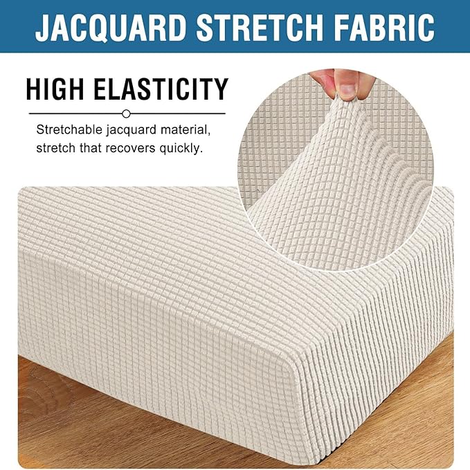 H.VERSAILTEX Super Stretch Individual Chaise Cover Sectional Couch Covers for L Shaped Sofa Both Left/Right Featuring Thick Jacquard Textured Twill Fabric (1 Piece Chaise Cover Large, Porcelain)