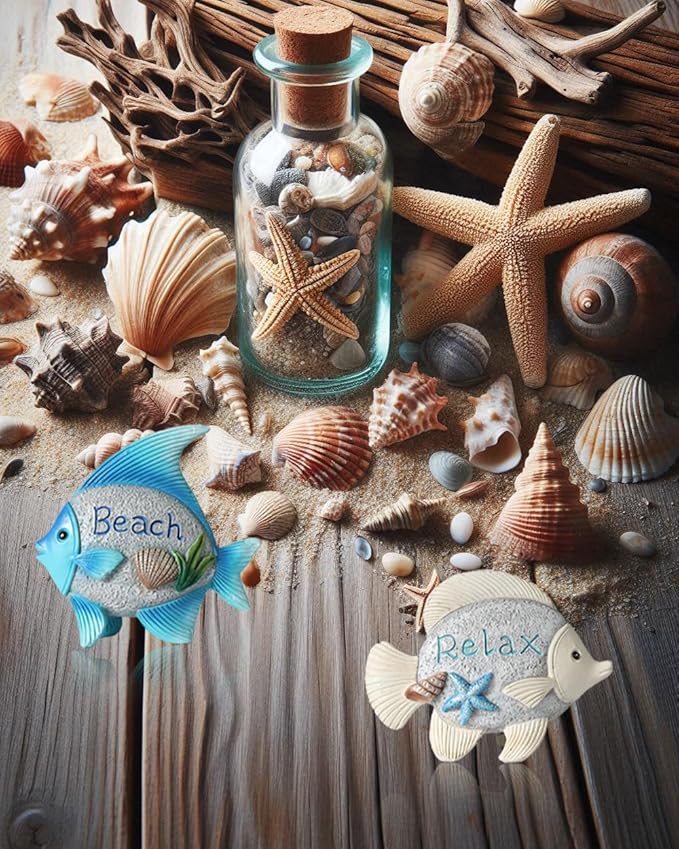 Coastal Charm Resin Fish Figurines - Set of 2 Decorative Relax & Beach Decor Nautical Themed 4.4'' Statues for Home Hotel (Fishes)