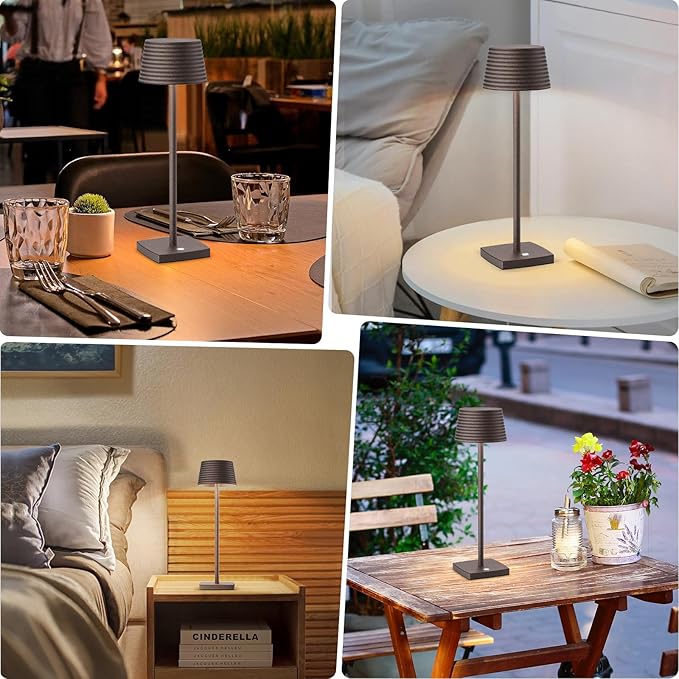 Cordless Table Lamps Rechargeable,Battery 6000mAh LED Portable Lights for Outdoor/Patio/Restaurant/Indoor Desk Lamp - IP54 Waterproof 3 Colors Stepless Dimming (Rust)