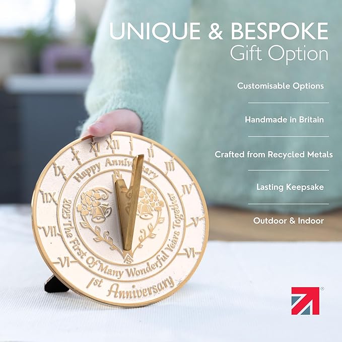 Anniversary Sundial Gift for A 1st Wedding Anniversary in 2025 - Recycled Metal Home Decor Or Garden Present Idea - Handmade in UK for Him, Her Parents Or Couples 1 Year Celebration