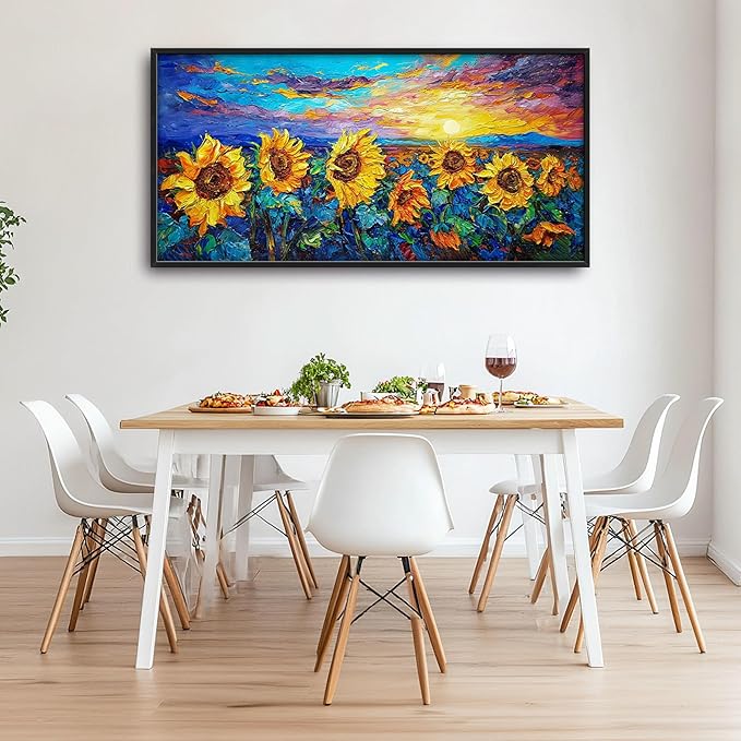 Sunflower Large Wall Art for Living Room Framed, Floral Wall Decor Pictures, Sunflower Field Landscape Canvas Print Painting, Aesthetic Artwork Bedroom Office Home Decor 60"x30"