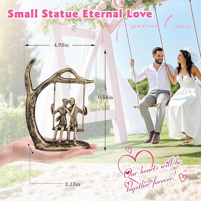 Anniversary Wedding Gifts for Couple/Her - Romantic Couple Statue in Love, Antique Gold Metal Figurine Sweet Loving Together Iron Sculpture Decor, Birthday Gifts for Wife Husband