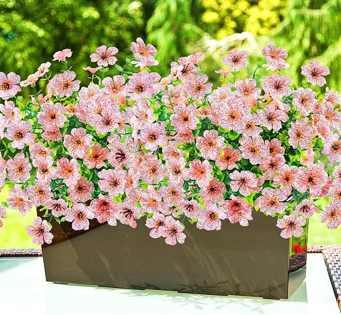 Agusbagli 10 Bundles Artificial Flowers Outdoor UV Resistant Fake Flowers No Fade Faux Plastic Greenery Shrub Plants for Wedding Home Garden Window Box Fireplace Thanksgiving Christmas Decor, Pink