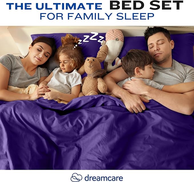 DREAMCARE Twin XL Sheet Set - Cooling Bed Sheets - 4pc Set - up to 15" Deep Pocket - Soft & Long Lasting 100% Fine Brushed Polyester with Side Pocket - Purple
