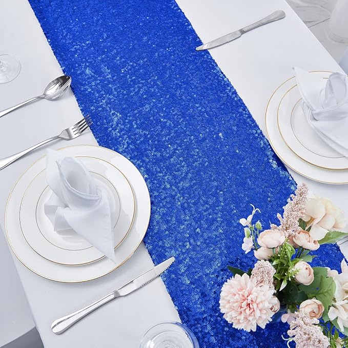 2 Packs 12 x 108 inches Royal Blue Sequin Table Runner, Glitter Royal Blue Table Runner for Wedding Birthday Bachelorette Holiday Party Supplies Decorations Bridal Shower Baby Shower