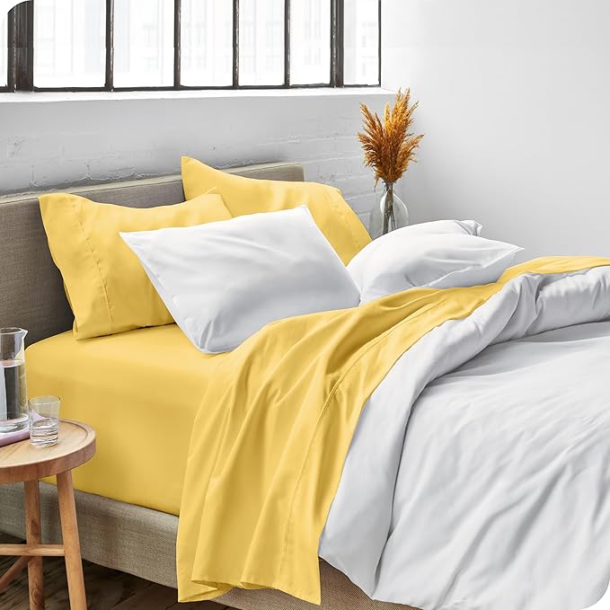 Bare Home King Sheet Set - Luxury 1800 Ultra-Soft Microfiber King Bed Sheets - Double Brushed - Deep Pockets - Easy Fit - 4 Piece Set - Bedding Sheets & Pillowcases (King, Lemon Drop)