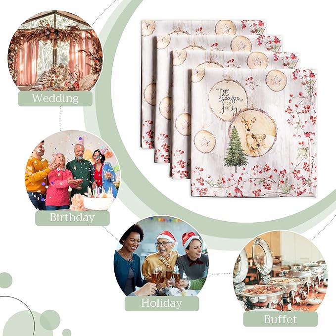 Maison d' Hermine Cloth Napkins Set of 4 100% Cotton Everyday Reusable Square Napkins Cloth Washable, Dinner, Party, Wedding, Restaurant (Mountain Life, 20" x 20")