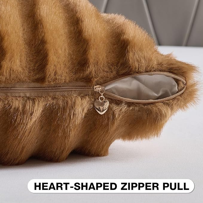 FUTEI Camel Decorative Throw Pillow Covers 24x24 Inch Set of 2,Soft Fluffy Faux Mink Fur Dyeing Striped Textured European Cushion Case,Modern Home Decor for Couch Bed Living Room