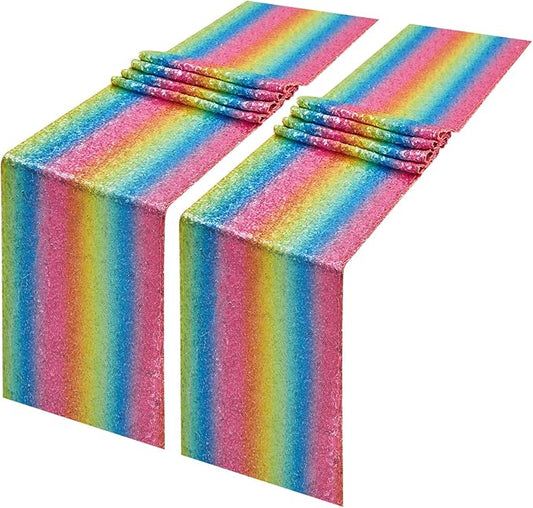 2 Packs 12 x 108 inches Rainbow Sequin Table Runner, Glitter Rainbow Table Runner for Wedding Birthday Bachelorette Holiday Party Supplies Decorations Bridal Shower Baby Shower