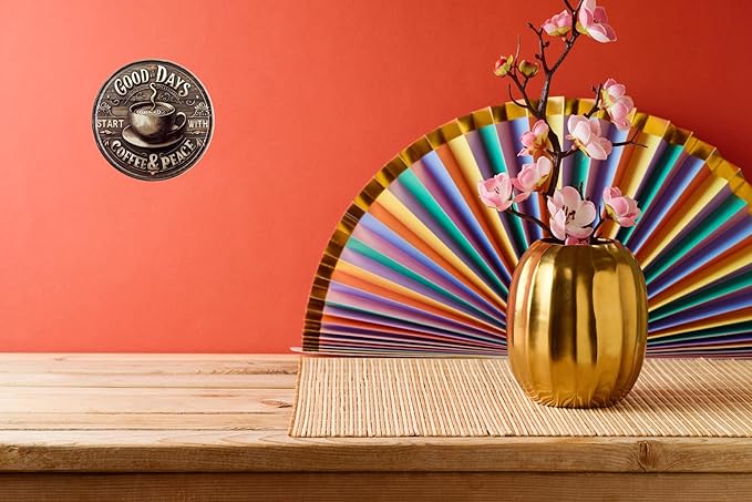 Vintage Coffee & Peace Round Wooden Sign for Kitchen Home Office Cafe or Outdoor Decor Rustic Wall Art 8x8 In