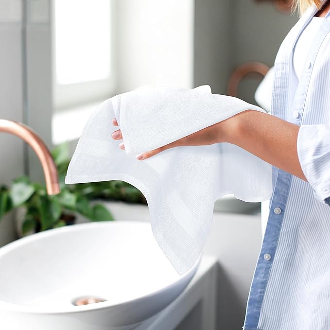 GLAMBURG Ultra Soft 6-Piece Hand Towel Set 16x28-100% Ringspun Cotton - Durable & Highly Absorbent Hand Towels - Ideal for use in Bathroom, Kitchen, Gym, Spa & General Cleaning - White