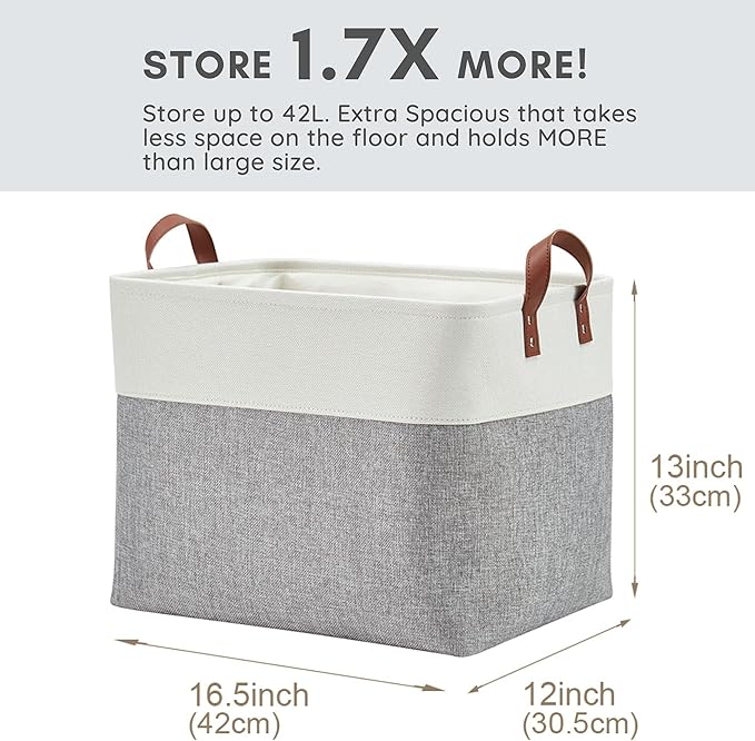 DECOMOMO Fabric Storage Basket Large Closet Storage Bins for Toys Nursery & Laundry Storage (Grey & White, XXL - 3 Pack)