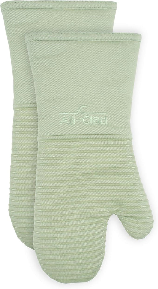 All-Clad Silicone Oven Mitts: Heat Resistant up to 500 Degrees - 100% Cotton & Silicone, 14"x7" Oven Mitt for Kitchen and Barbeque, 2-Pack, Fennel