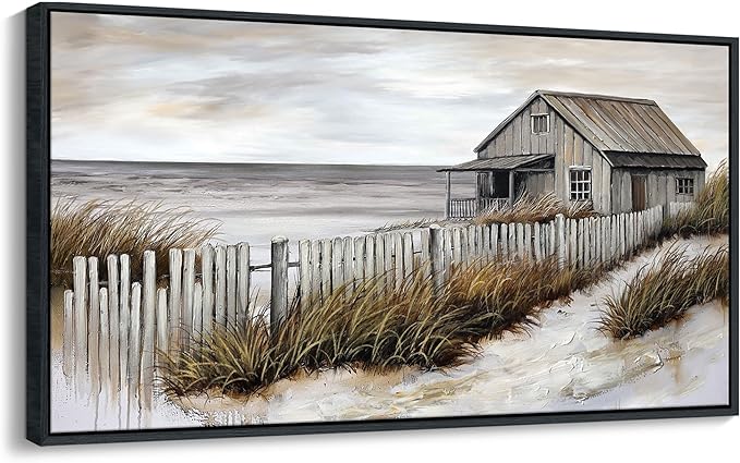 YDYSUNE Wall Art for Living Room - Beach fenced house Canvas Wall Decor for Home artwork Painting 29x58 Inches Canvas Print for Bedroom Decor Modern Salon Kitchen Office Hang a Picture