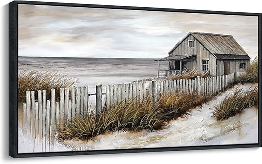 YDYSUNE Wall Art for Living Room - Beach fenced house Canvas Wall Decor for Home artwork Painting 24x48 Inches Canvas Print for Bedroom Decor Modern Salon Kitchen Office Hang a Picture