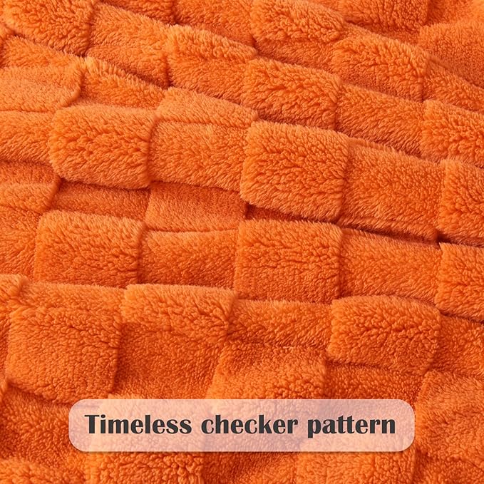 NEWCOSPLAY Super Soft Twin Blanket Orange Premium Silky Flannel Fleece 3D Checkered Lightweight Bed Blanket All Season Use (Orange Checkered, Twin(60"x80"))