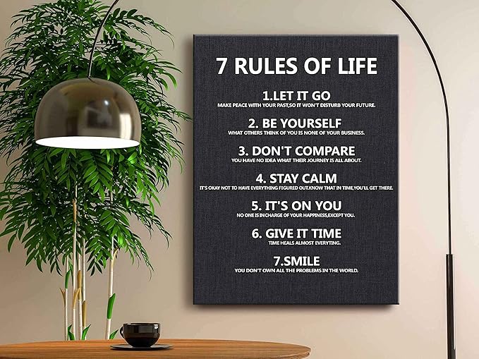 7 Rules of Life Wall Art Motivational Inspirational Poster Printed on Canvas Wall Decor for Living Room or Office Canvas Prints For Bedroom or Home Art Decoration Positive Wall Art for Office Ready to