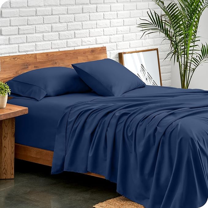 Bare Home California King Sheet Set - 1800 Ultra-Soft Microfiber Cal King Bed Sheets - Double Brushed - Deep Pockets - Easy Fit - 4 Piece Set - Bed Sheets (California King, Dark Blue)
