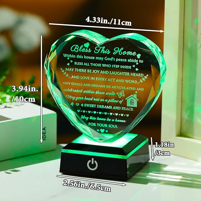 House Warming Gifts New Home Crystal Heart Keepsake with LED Base Housewarming Gifts for Women Men House Warming Gifts Couple Presents Home Blessing Warm Gift New Apartment