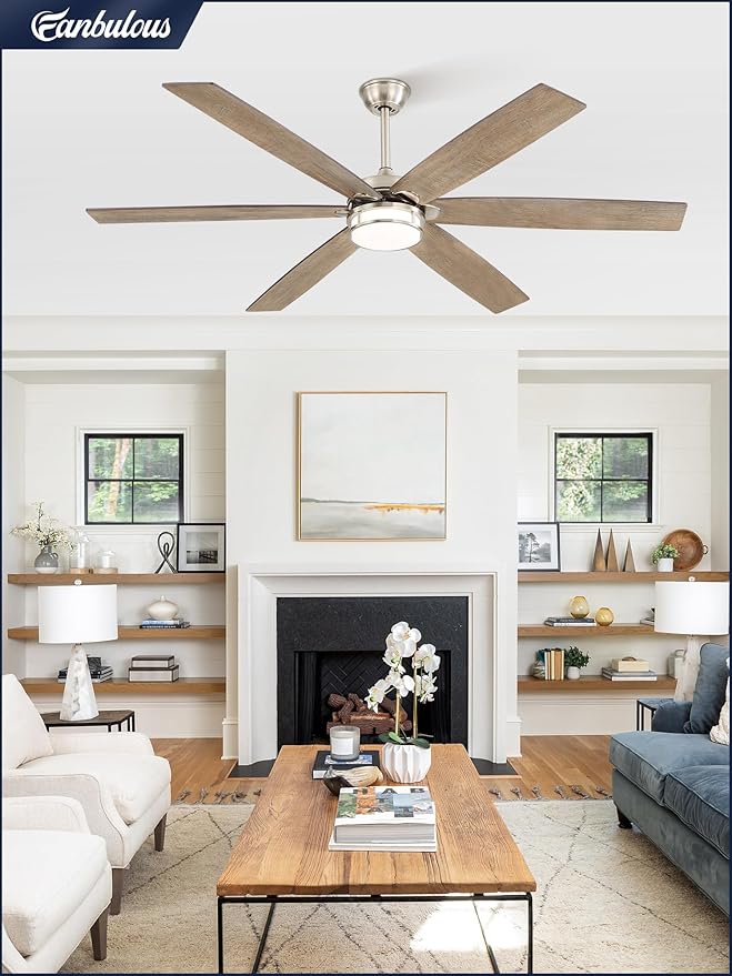 65 Inch Ceiling Fans with Lights, Farmhouse Large Ceiling Fans with Remote, Brown&Grey Modern Ceiling Fan with LED Light, Quiet DC Motor for Living Room, Bedroom, Kitchen, Indoor