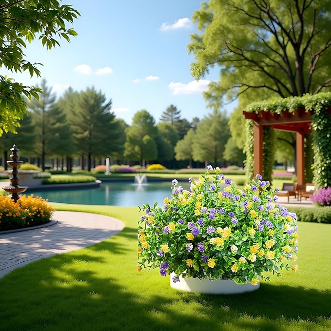 LADADA 12 Bundles Outdoor Plant Flowers, Silk UV Resistant, Outdoor Porch, Home Courtyard, Garden Decoration（Yellow Purple）