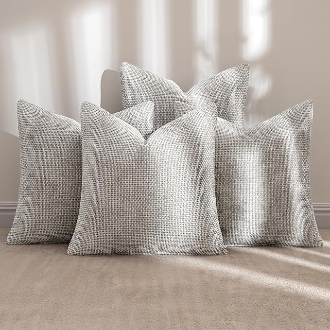 MIULEE Pack of 4 Couch Throw Pillow Covers 18x18 Inch Light Gray Soft Decorative Chenille Pillow Covers Farmhouse Accent Cushion Covers for Boho Home Decor Sofa Bedroom Living Room