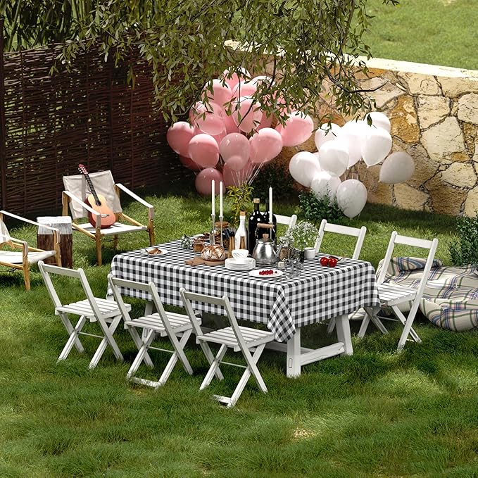misaya Rectangle Waterproof Vinyl Table Cloth, Buffalo Flannel Backed Tablecloth, Wipeable Plastic Table Cover for Dinner, Kitchen, Outdoor (60" x 84", Black and White)