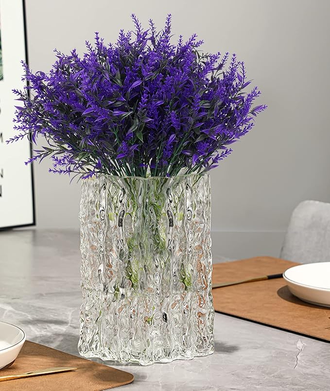 RECUTMS Artificial Fake Outdoor Plants Flowers for Spring Decoration, 36 Bundles Faux Plastic Plants Outdoor Flowers UV Resistant Realistic for Home Outside Planter Window Porch Patio Garden(Purple)