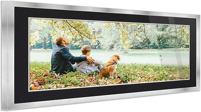 12x36 Frame Silver Wood with Black Mat | 16x40 Frame Matted to 12x36 | Display Your Poster Under UV Acrylic Shatter Guard Front, with Foam Board Backing and Wall Hanging Hardware - Gallery Wood Frame