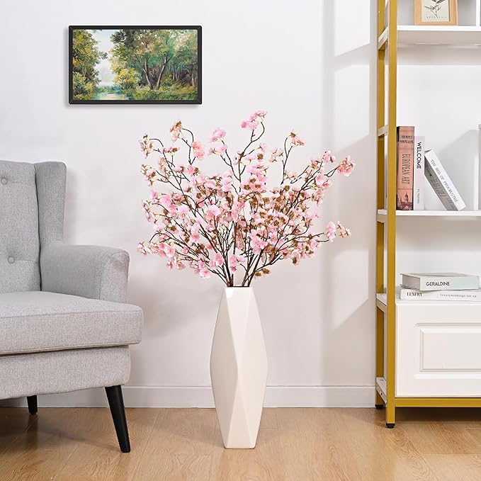 Sunm Boutique Faux Cherry Blossom Branches, Artificial Cherry Blossom Stems Cherry Blossom Flowers Vase Arrangements for Wedding Home Party Kitchen Decor, Light Pink, Set of 3