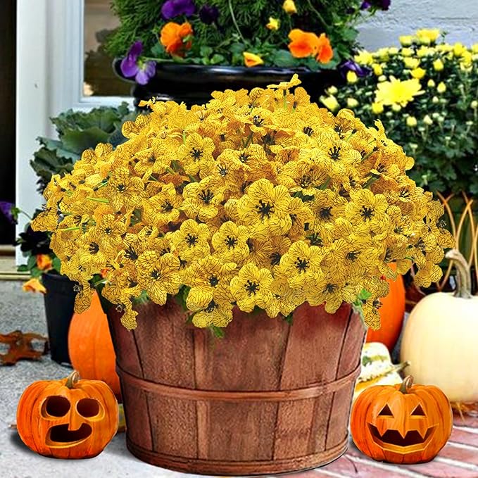 20 Bundles Artificial Flowers for Outdoors, UV Resistant Fake Flowers with Plastic Plants, Faux Silk Flowers for Planter Outdoors, Fake Realistic Flowers for Window Box Front Porch Patio Decor-Yellow