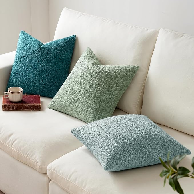 MIULEE 18x18 Inch Decorative Pillow Covers for Couch Bed Set of 2 Textured Boucle Neutral Throw Pillows Greyish Green Accent Solid Cushion Pillowcase Cozy Soft Sofa Livingroom Home Decor