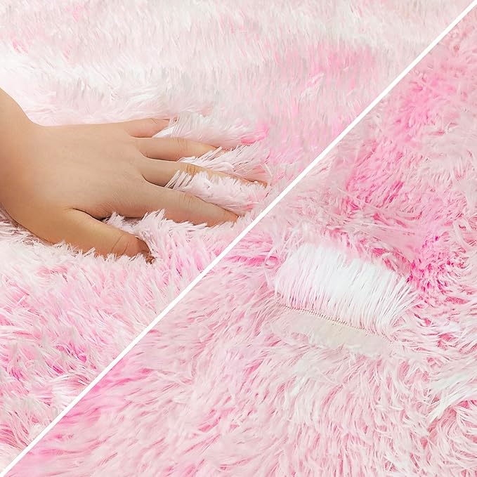 Tie-Dye Pink Fluffy Rug for Bedroom 4x6ft Soft Shag Area Rug Mat Bedside Throw Rug for Living Room Kids Room Boys Teens Nursery Baby Dorm Office Home Decor Aesthetic Carpets