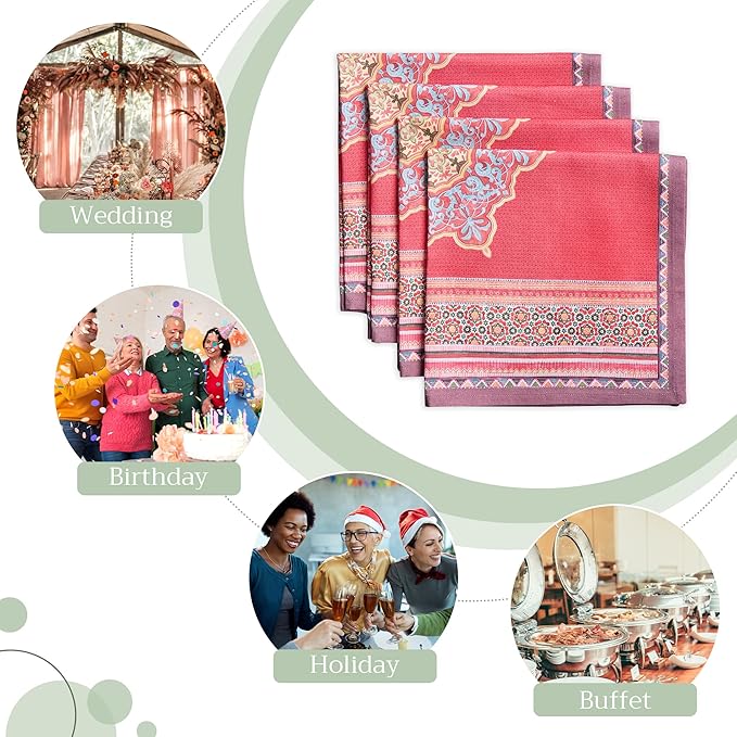 Maison d' Hermine Cloth Napkins Set of 4 100% Cotton Everyday Reusable Square Napkins Cloth Washable, Dinner, Party, Wedding, Restaurant (Ispahan, 20" x 20")