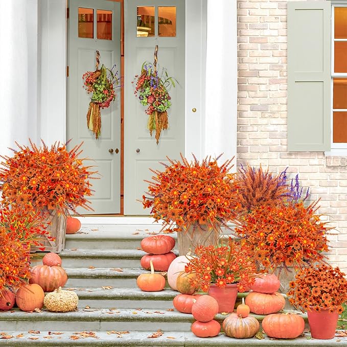 Uieke 36PCS Artificial Mums Outdoor Fall Fake Plastic Flowers Fake Autumn Plants No Fade for Outside Window Box Porch Planters Farmhouse Garden Decor