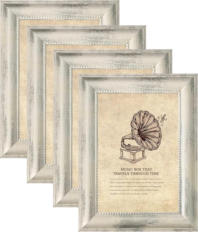 4×6 Picture Frame Set of 4,Vintage Photo Frame, Rustic Retro Picture Frame with Tempered Glass, Decorative Art on Walls and Tabletop Placement Family Friends Wedding Gift