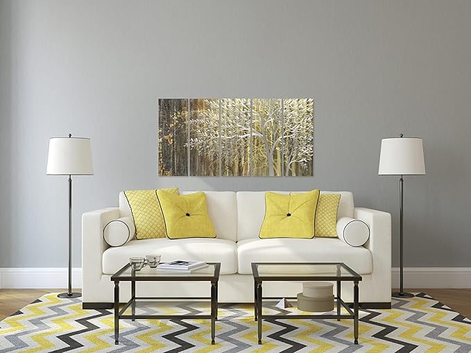 Yihui Arts Gold Metal Wall Art Handcrafted Tree on Aluminum Artwork Modern Forest Pictures with 3D for Living Room Bedroom Kitchen Decor